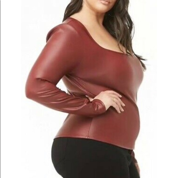 Forever 21 + Faux Leather Long Sleeve top - Picture 2 of 3